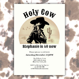Holy Cow Funny Vintage Cowgirl 40th Birthday Einladung