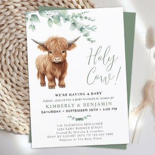 Holy Cow Greenery Highland Cow Couples Kinderdusch Einladung