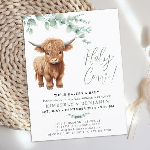 Holy Cow Greenery Highland Cow Couples Kinderdusch Einladungspostkarte