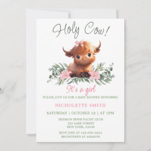 HOLY COW HIGHLAND MODERN PINK BABY DUSCHE EINLADUNG