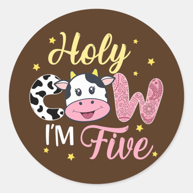 Holy Cow I'm Five Cow Farm Theme Birthday 5 Years Runder Aufkleber (Vorderseite)