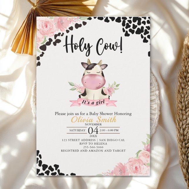 Holy Cow It's a Girl Cute Cow Baby shower Einladung (Von Creator hochgeladen)