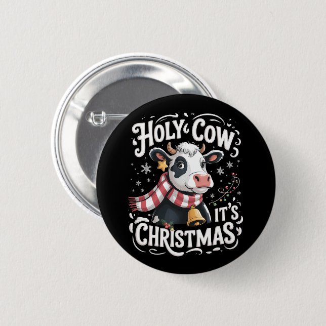 Holy Cow It's Xmas Funny Cow Lover Farm Animal Button (Vorne & Hinten)