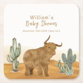Holy Cow minimale Boho Cactus Desert Baby Dusche Rechteckiger Pappuntersetzer