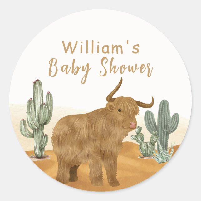 Holy Cow minimale Boho Cactus Desert Baby Dusche Runder Aufkleber (Vorderseite)
