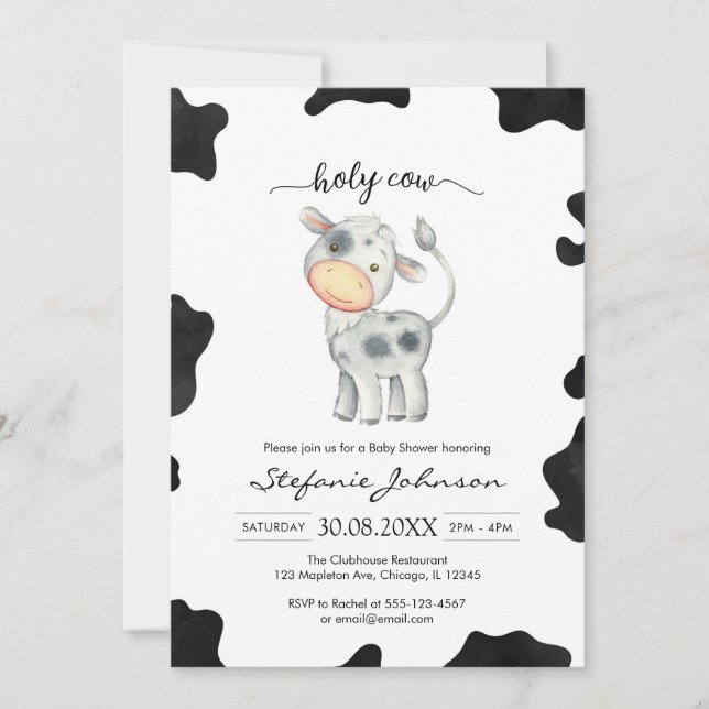 Holy Cow Pink Floral Cowgirl Baby Shower Einladung (Vorderseite)