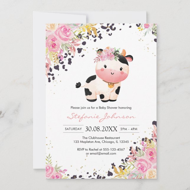Holy Cow Pink Floral Cowgirl Baby Shower Einladung (Vorderseite)