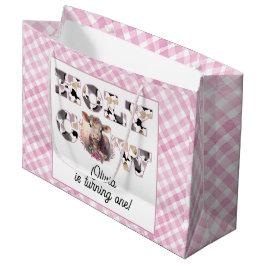 Holy Cow Pink Gingham Girl Birthday Geschenktasche Große Geschenktüte
