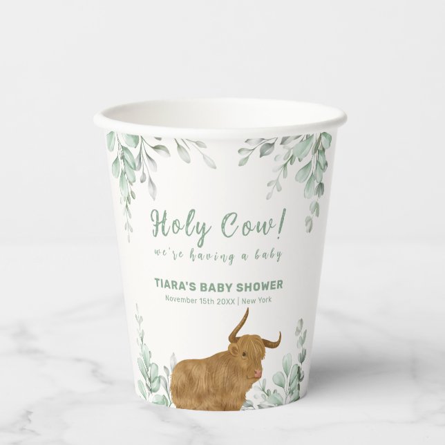 Holy Cow Rustic Boho Greenery Baby Dusche Pappbecher (Vorderseite)