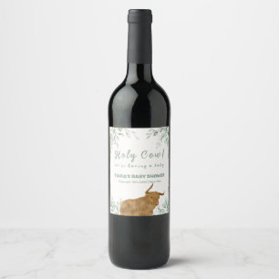 Holy Cow Rustic Boho Greenery Baby Dusche Weinetikett