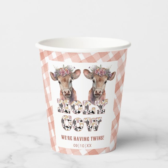 Holy Cow Twins Rustic Baby Shower Teller Pappbecher (Vorderseite)
