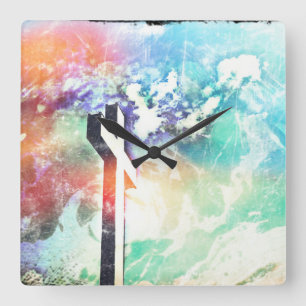 Holy Cross Pastel Distressed Square Clock Quadratische Wanduhr