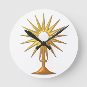 Holy Eucharist in golden Monstrance Runde Wanduhr