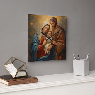 Holy Family Christmas Wall Clock For Peaceful Holi Quadratische Wanduhr