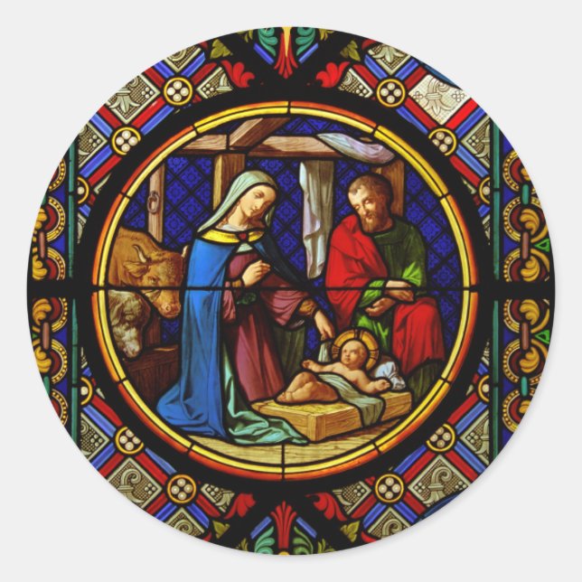 Holy Family "Stained Glass"  Runder Aufkleber (Vorderseite)