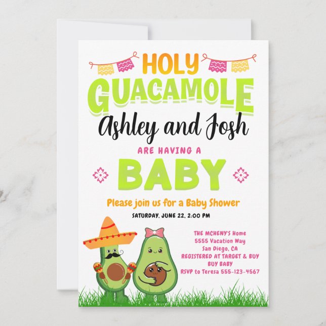 Holy Guacamole Avocado Babydusche Fiesta Einladung (Vorderseite)