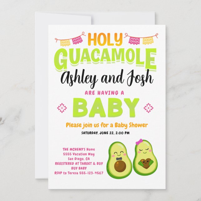 Holy Guacamole Avocado Babydusche Fiesta Einladung (Vorderseite)
