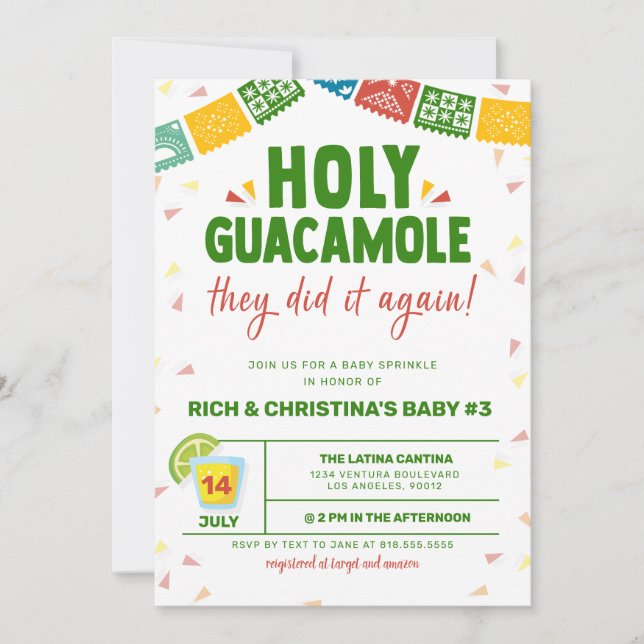 HOLY GUACAMOLE FIESTA BABY SHOWER EINLADUNG (Vorderseite)