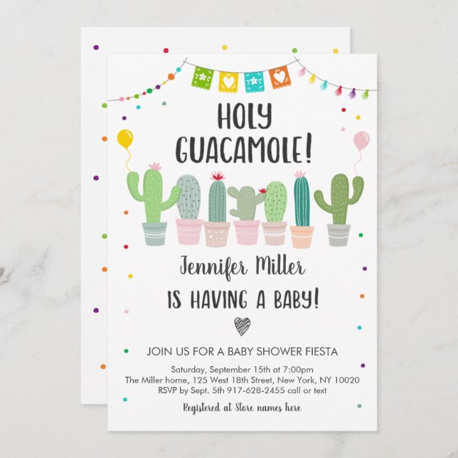 Holy Guacamole Fiesta Cactus Baby Shower Einladung (Vorne/Hinten)