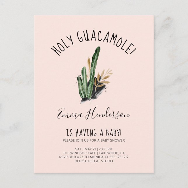 Holy Guacamole Mexican Cactus Baby Shower Einladungspostkarte (Vorderseite)