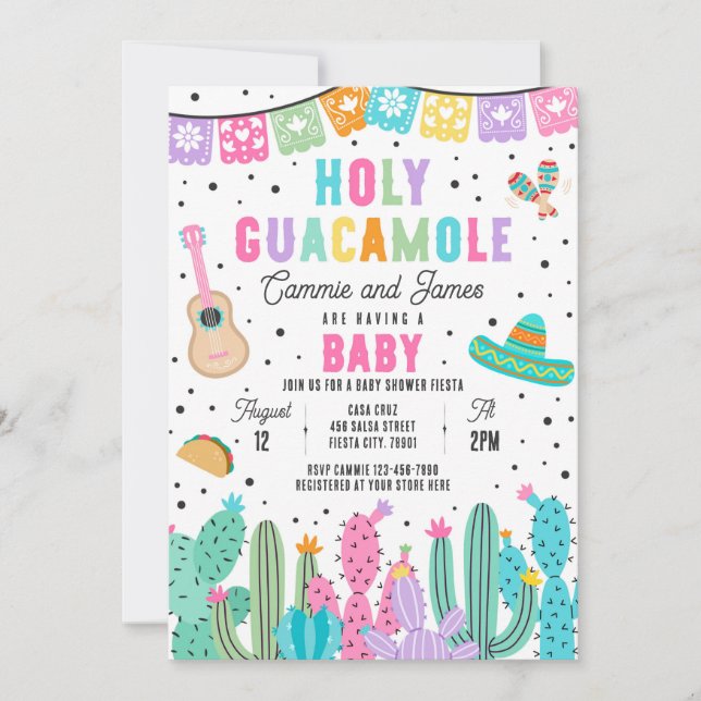 Holy Guacamole Mexican Fiesta Baby Dusche Einladung (Vorderseite)