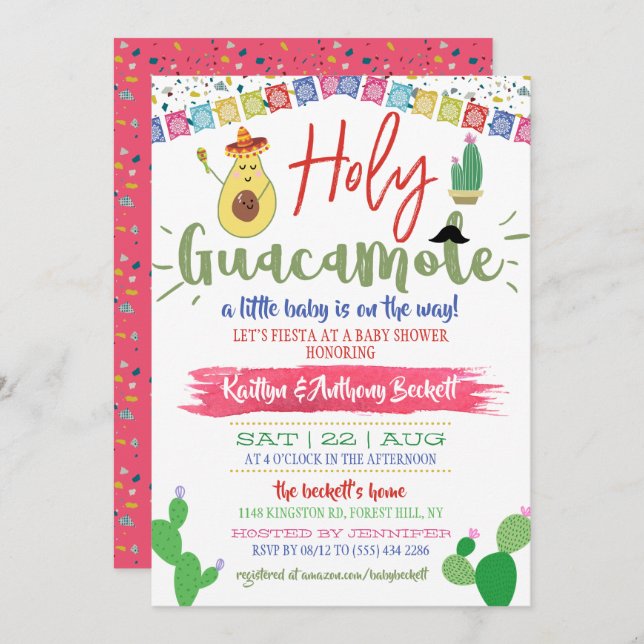 Holy Guacamole Mexican Fiesta Baby Dusche Einladung (Vorne/Hinten)