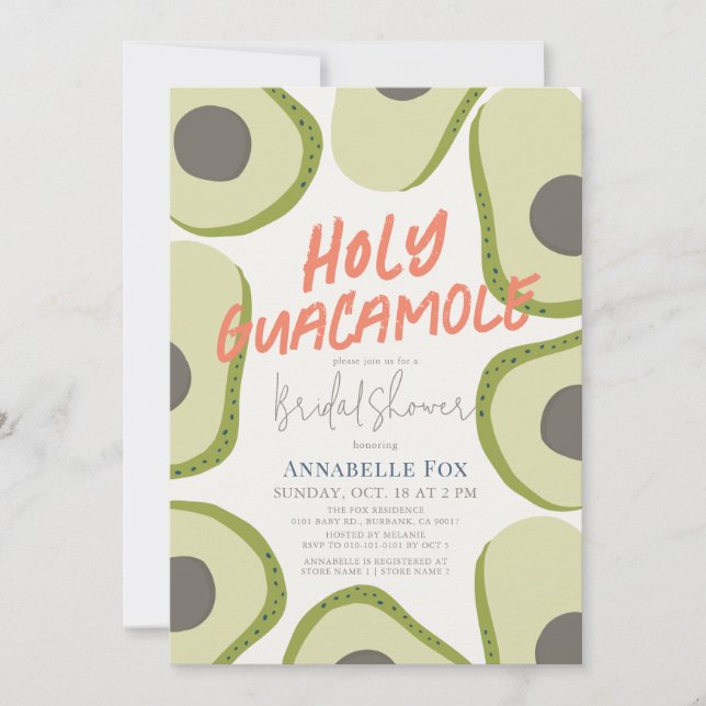 Holy Guacamole Modern Avocado Bridal Shower Einladung (Vorderseite)