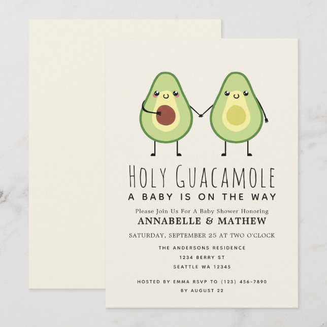 Holy Guacamole Niedlich Avocado Couples Baby Einladung (Vorne/Hinten)