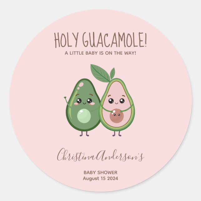 Holy Guacamole Pink Avocado Baby Dusche Runder Aufkleber (Vorderseite)