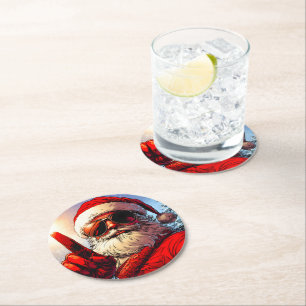 Holy Jolly Santa Divine Glow Runder Pappuntersetzer