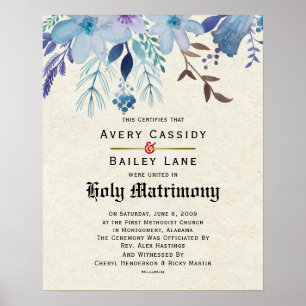 Holy Matrimony ♥ Wedding Certificate Poster