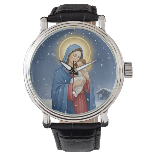 Holy Mother Mary and Baby Jesus Wrist Watch Armbanduhr (Vorderseite)