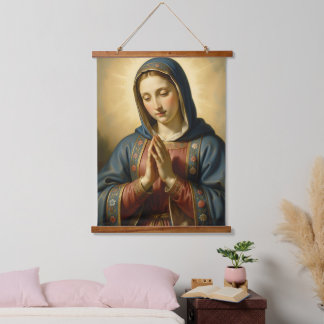 Holy Mother of God – Divine Love & Protection Wandteppich Mit Holzrahmen