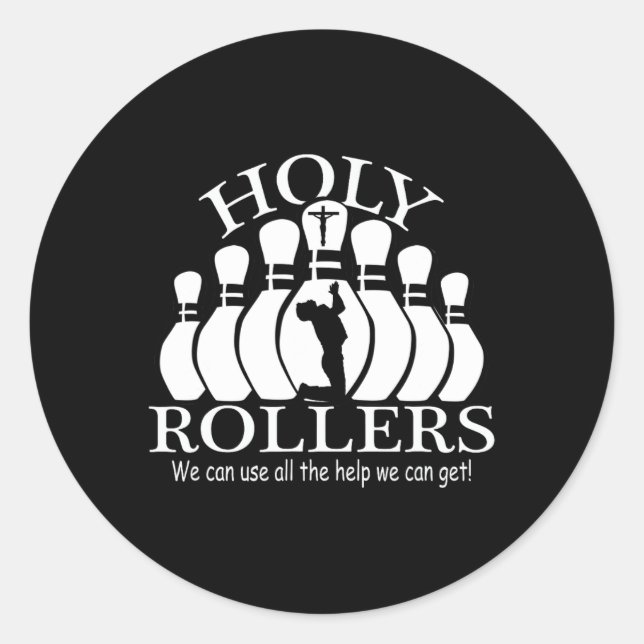 Holy Rollers Matching Bowling Team Runder Aufkleber (Vorderseite)