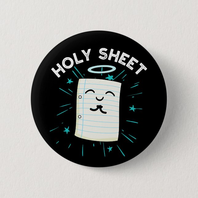 Holy Sheet Funny Halo Paper Pun Dark BG Button (Vorderseite)