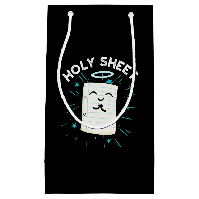 Holy Sheet Funny Halo Paper Pun Dark BG Kleine Geschenktüte (Vorderseite)