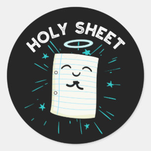Holy Sheet Funny Halo Paper Pun Dark BG Runder Aufkleber
