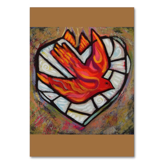 Holy Spirit Bird of Fire Prayer Card Tischnummer (Vorderseite)