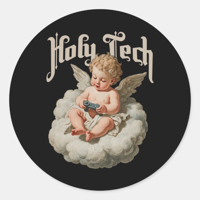 Holy Tech Gamer Angel Funny Cherob Ba  Runder Aufkleber (Vorderseite)