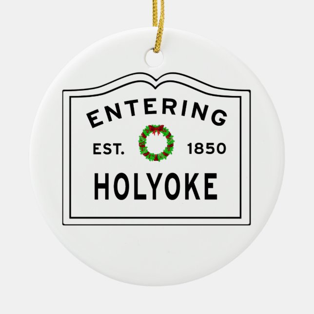Holyoke, MA Holiday Wreath Metal Ornament (Vorne)