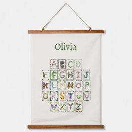 Holz Alphabet Botanische Blume ABC Dekoration Kind Wandteppich Mit Holzrahmen