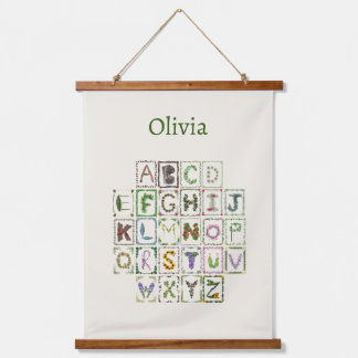 Holz Alphabet Botanische Blume ABC Dekoration Kind Wandteppich Mit Holzrahmen