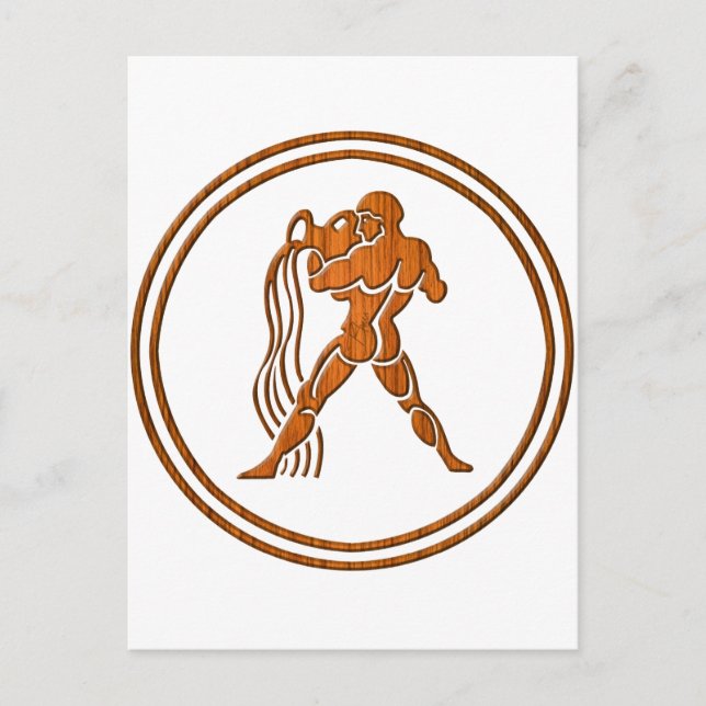 Holz Aquarius Zodiac Wasserträger Astrologie Zeich Postkarte (Vorderseite)