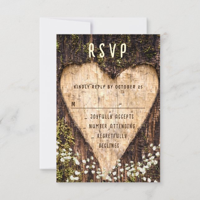 Holz Bark Herz Rustikale Hochzeit RSVP Karte (Vorderseite)