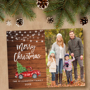 Holz-Bürstenschrift Lichter Vintage-LKW Weihnachte Postkarte