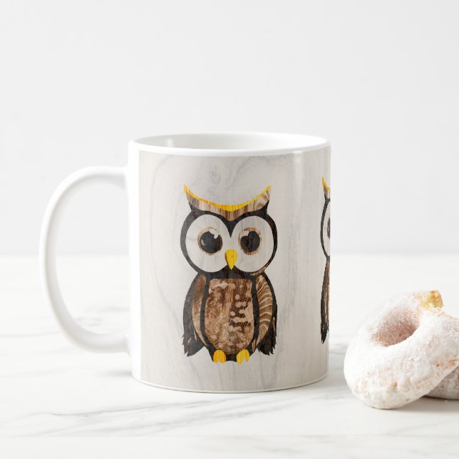 Holz - Chouette - Owl Kaffeetasse (Mit Donut)