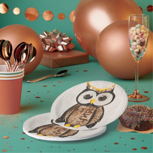 Holz - Chouette - Wood Owl Pappteller (Multi)