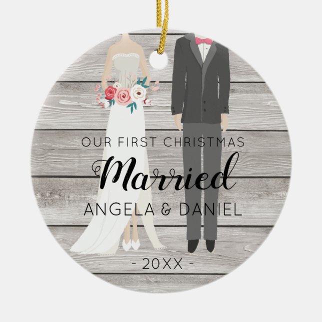 Holz-erste Weihnachtsbraut und -bräutigam Keramik Ornament (Vorne)