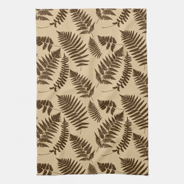 Holz-Fern-Muster, Beige und Dunkelbraun Geschirrtuch (Vertikal)
