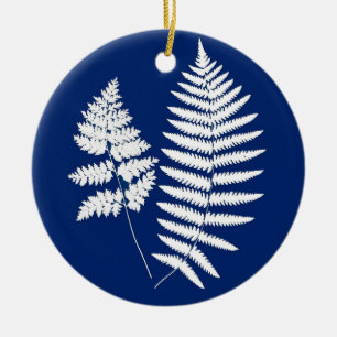 Holz-Fern-Muster, Kobalt Blau und Weiß Keramik Ornament
